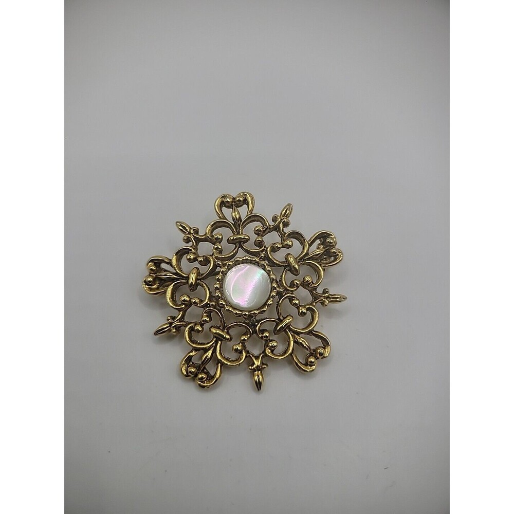Gold Filigree Brooch with Mother-of-Pearl Center